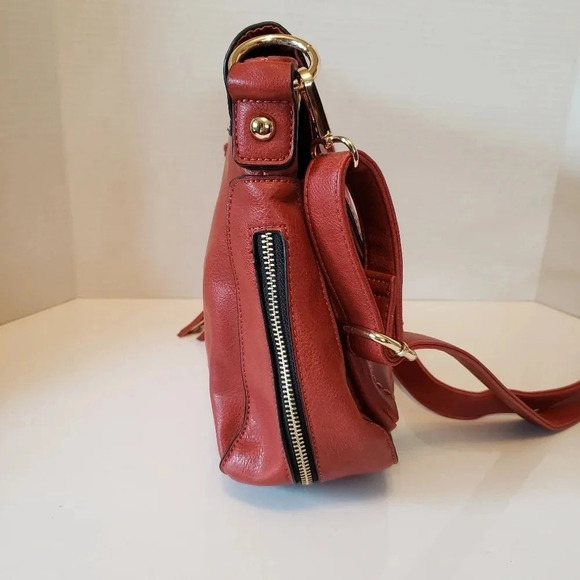 Cleo Orange/Brown Fold-Over Tassel Saddle Bag/Crossbody Medium Bag. - Picture 8 of 11